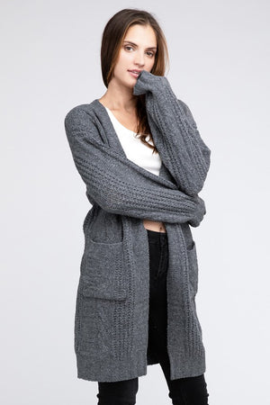 Twist Knitted Open Front Cardigan With Pockets - online exclusive