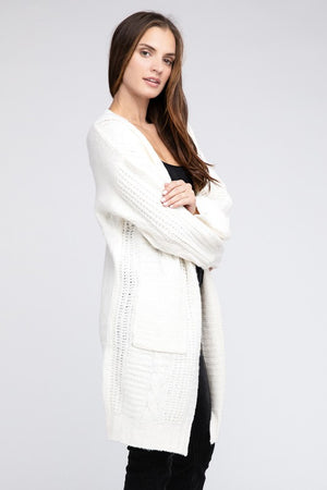 Twist Knitted Open Front Cardigan With Pockets - online exclusive