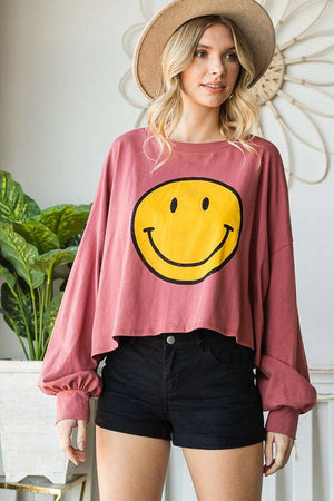 SMILEY FACE LONG SLEEVE CROP TOP - Online exclusive