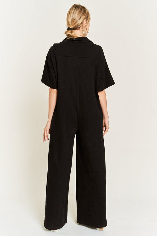 Basic Collar Shirt Wide leg Jumpsuit - Online Exclusive