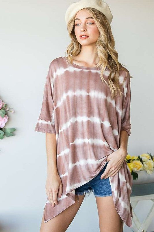 STRIPED TIE DYE ROUND NECK TUNIC - Online exclusive