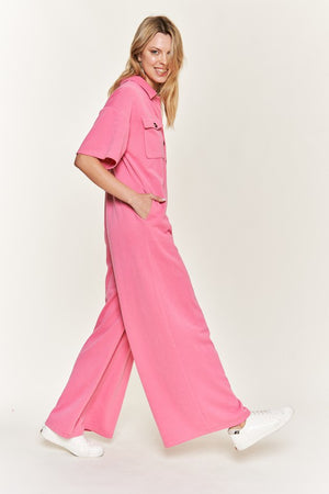 Basic Collar Shirt Wide leg Jumpsuit - Online Exclusive