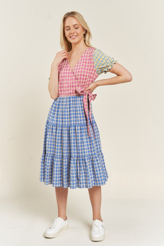 COLORBLOCK GINGHAM DRESS - Plus Size  - Online Exclusive