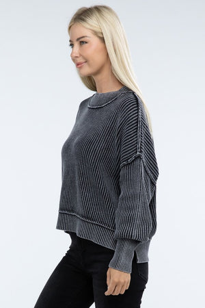 Washed Side Slit Oversized Cropped Sweater - online exclusive