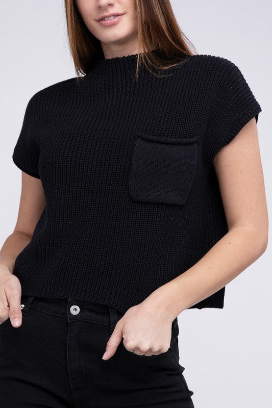 Mock Neck Short Sleeve Cropped Sweater - online exclusive