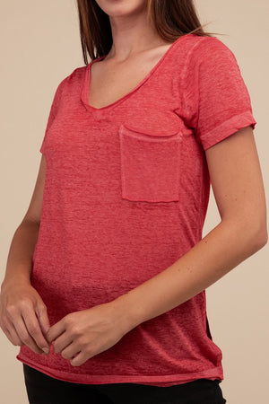 Washed Melange Burnout Scoop V-Neck Top - Online Exclusive