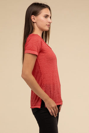 Washed Melange Burnout Scoop V-Neck Top - Online Exclusive