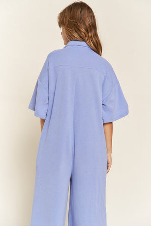 Basic Collar Shirt Wide leg Jumpsuit - Online Exclusive