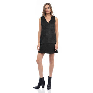 Sleeveless Mini Faux Suede Dress: Black