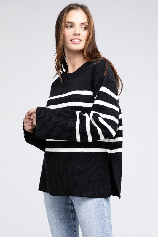 Ribbed Hem Stripe Sweater - online exclusive