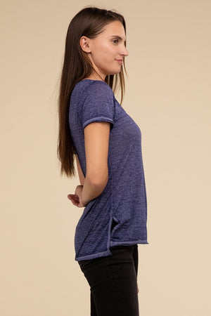 Washed Melange Burnout Scoop V-Neck Top - Online Exclusive