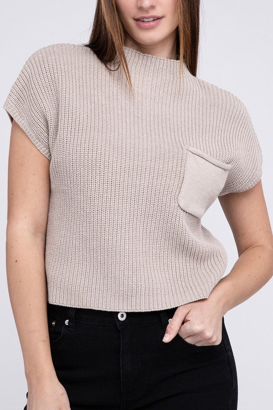 Mock Neck Short Sleeve Cropped Sweater - online exclusive