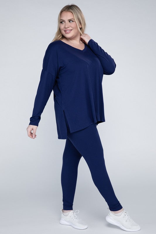 Plus Size Brushed DTY Microfiber Loungewear Set - online exclusive