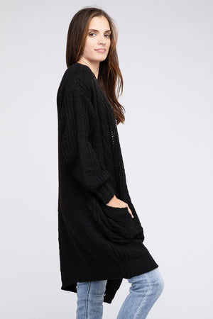 Twist Knitted Open Front Cardigan With Pockets - online exclusive