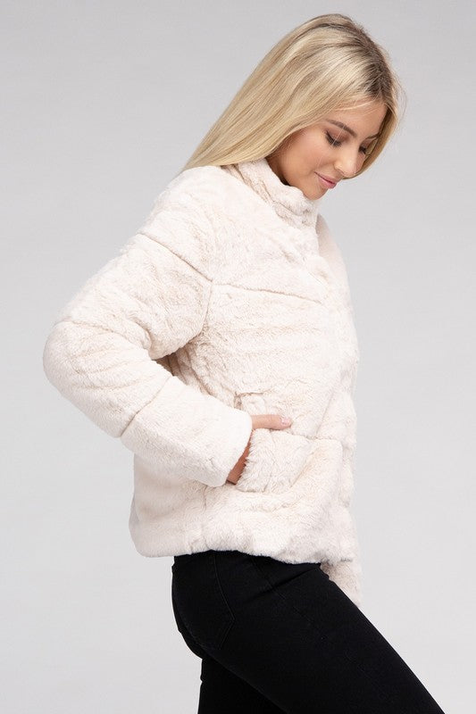 Fluffy Zip-Up Sweater Jacket - online exclusive