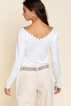 Studded Ribbed V-Neck Top - Online Exclusive