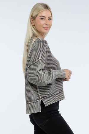 Washed Side Slit Oversized Cropped Sweater - online exclusive