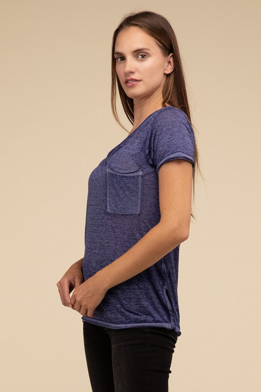 Washed Melange Burnout Scoop V-Neck Top - Online Exclusive