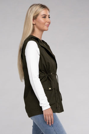 Drawstring Waist Military Hoodie Vest - online exclusive