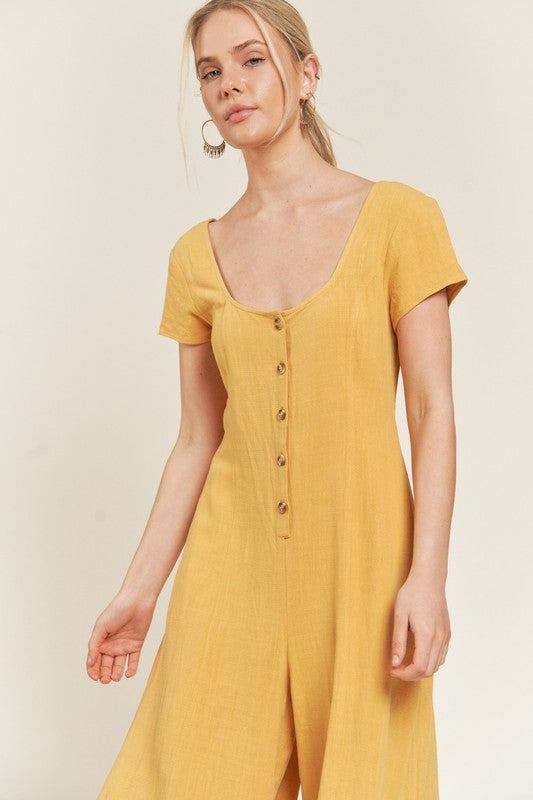 LINEN BUTTON DOWN JUMPSUIT  - Online Exclusive