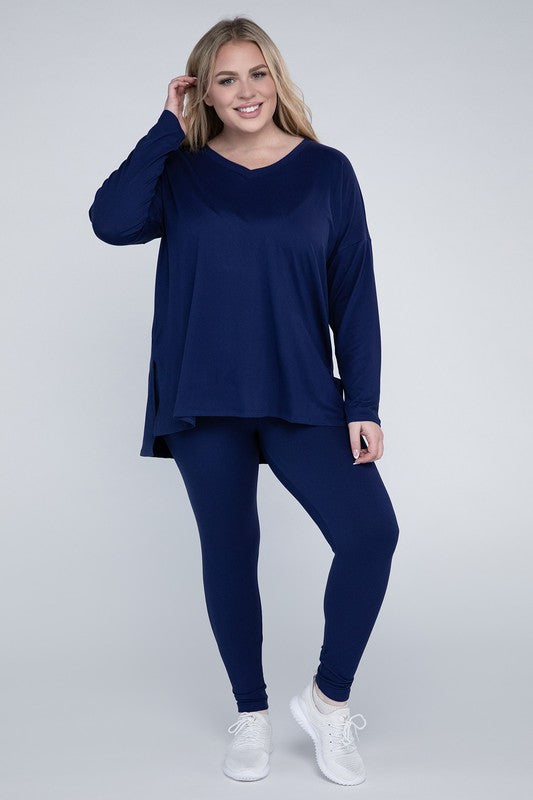 Plus Size Brushed DTY Microfiber Loungewear Set - online exclusive