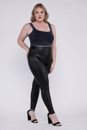 Plus Size High Rise Faux Leather Leggings  - Online Exclusive