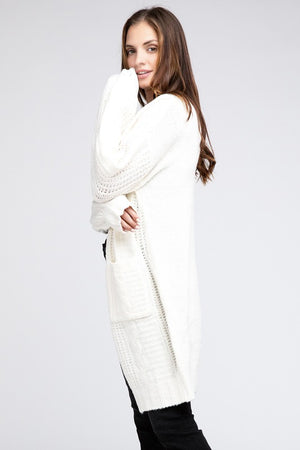 Twist Knitted Open Front Cardigan With Pockets - online exclusive