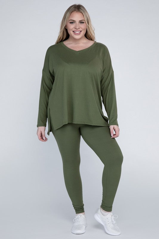 Plus Size Brushed DTY Microfiber Loungewear Set - online exclusive