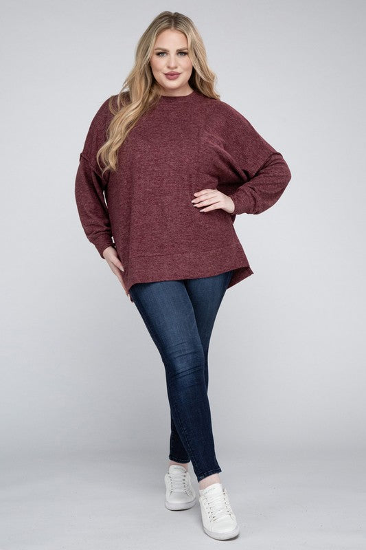 Plus Size Brushed Melange Drop Shoulder Sweater - online exclusive