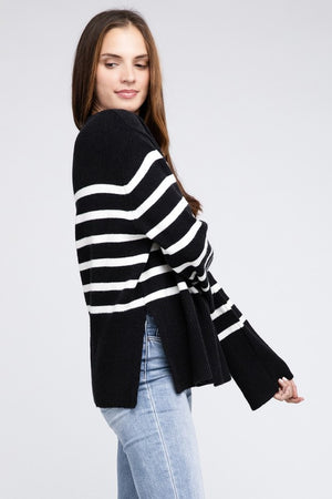 Ribbed Hem Stripe Sweater - online exclusive