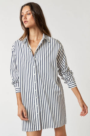 STRIPED COLLAR BUTTON UP SHIRT MINI DRESS