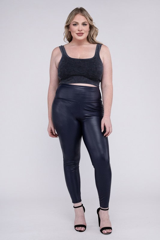 Plus Size High Rise Faux Leather Leggings  - Online Exclusive