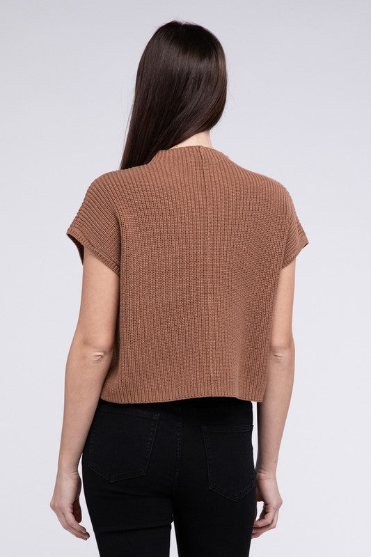 Mock Neck Short Sleeve Cropped Sweater - online exclusive