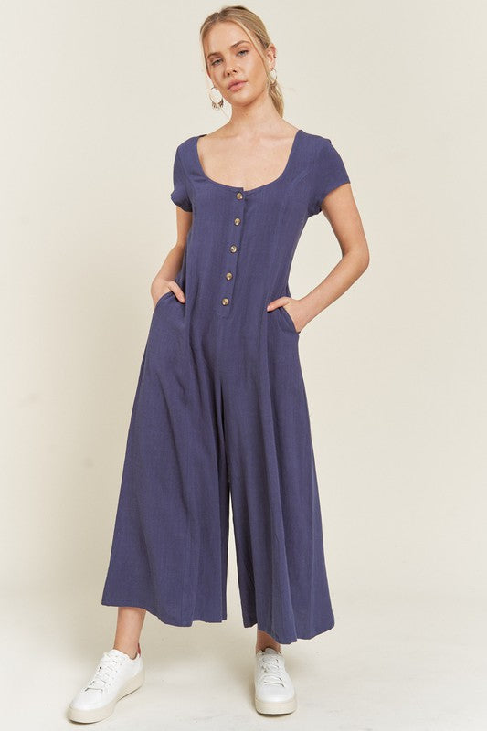 LINEN BUTTON DOWN JUMPSUIT  - Online Exclusive