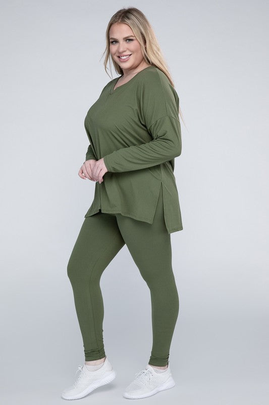 Plus Size Brushed DTY Microfiber Loungewear Set - online exclusive