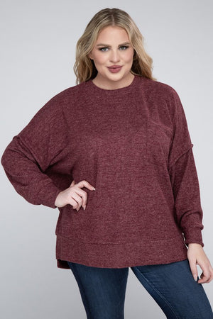 Plus Size Brushed Melange Drop Shoulder Sweater - online exclusive