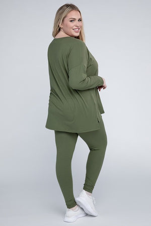 Plus Size Brushed DTY Microfiber Loungewear Set - online exclusive