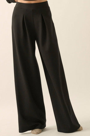 Premium Scuba Black Heathered High Waist Pleated Pants