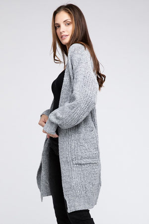 Twist Knitted Open Front Cardigan With Pockets - online exclusive