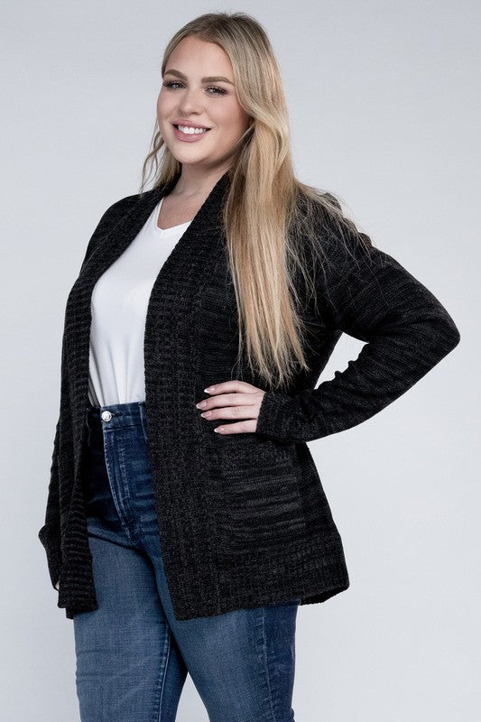 Plus Size Solid Open Front Cardigan - Online Exclusive