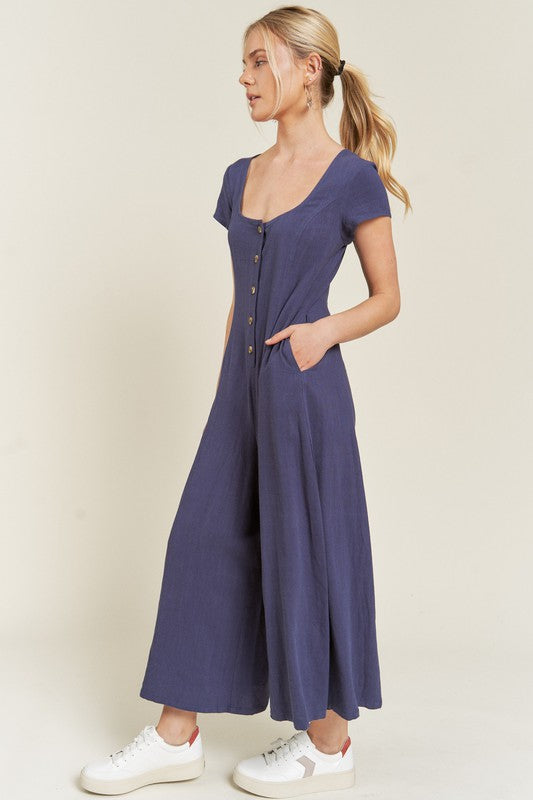 LINEN BUTTON DOWN JUMPSUIT  - Online Exclusive