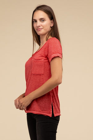 Washed Melange Burnout Scoop V-Neck Top - Online Exclusive