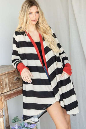 Open Front Striped Draped Cardigan - Plus Size  - Online Exclusive