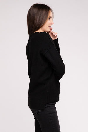 Melange Hi-Low Hem Round Neck Sweater - online exclusive