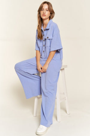 Basic Collar Shirt Wide leg Jumpsuit - Online Exclusive