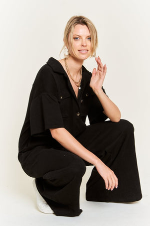 Basic Collar Shirt Wide leg Jumpsuit - Online Exclusive