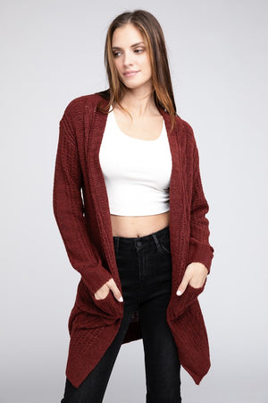 Twist Knitted Open Front Cardigan With Pockets - online exclusive