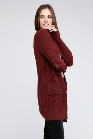 Twist Knitted Open Front Cardigan With Pockets - online exclusive