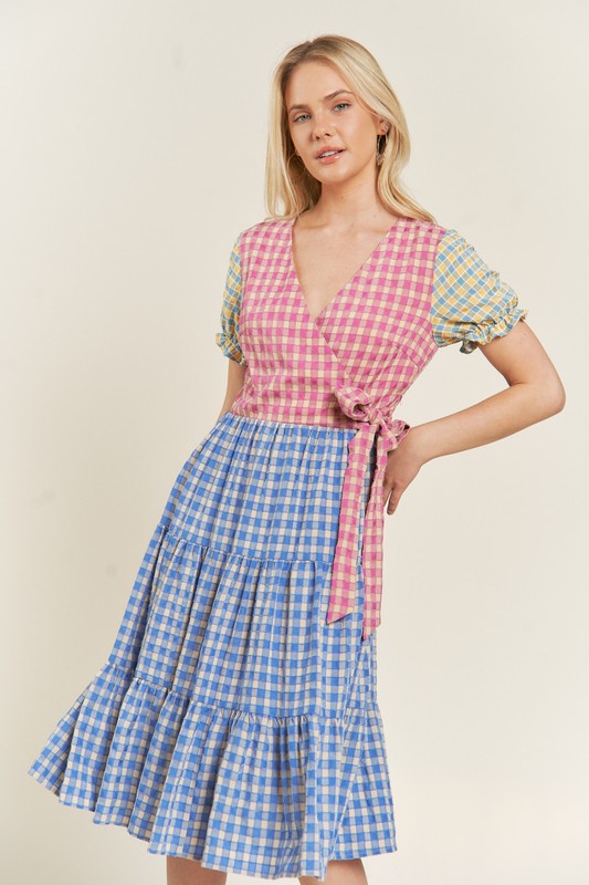 COLORBLOCK GINGHAM DRESS - Plus Size  - Online Exclusive