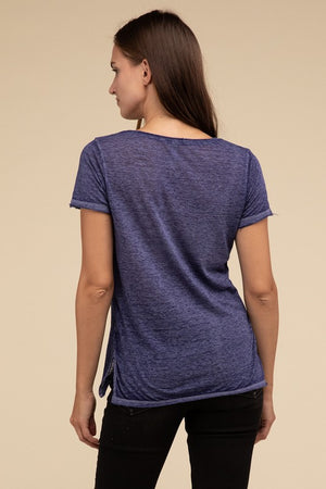 Washed Melange Burnout Scoop V-Neck Top - Online Exclusive